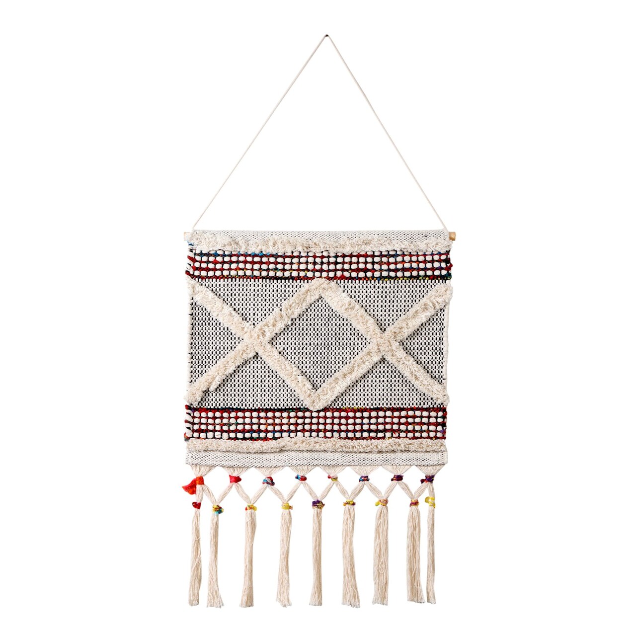 Laddha Home Designs Boho Chindi Textured Geometric Woven Cotton Wall Hanging Tapestry 35" x 19.5"